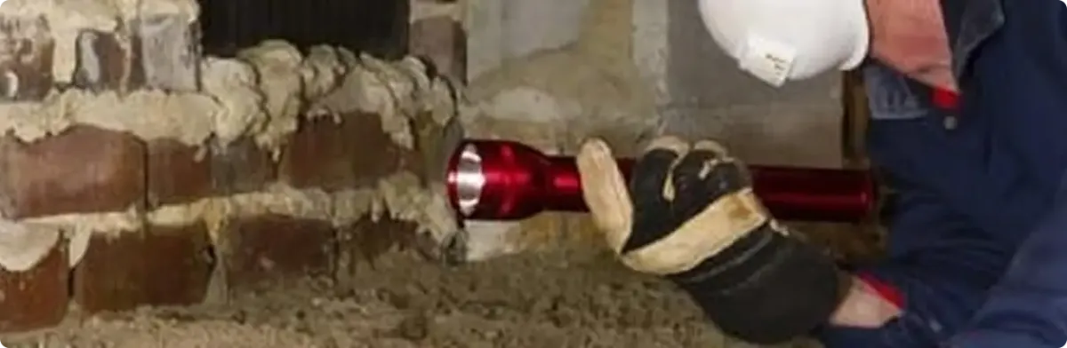 Pest control technician inspecting a crawl space for ant activity in Bolingbrook, IL